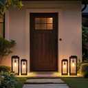 Outdoor Solar Floor Lamp Waterproof, Large Metal Solar Powered Lantern with Handle, 22" 19" Tall for Patio, Backyard, Pathway, Porch Decor (Large + Small)