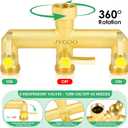Garden Hose Splitter, Brass 3 Way Hose Splitter, 3/4" Water Hose Splitter 3 Way Heavy Duty with Metal Shutoff Valve and Extension Handle, Outdoor Faucet Splitter Water Spigot Splitter Manifold