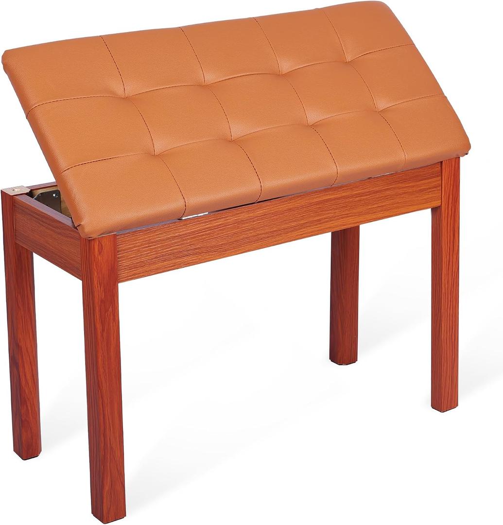 Piano Bench with Storage Piano Stool and Padded Cushion Wooden Duet Seat for Keyboard Piano Seat with Waterproof Non-Slip, Brown