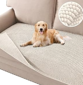 H.VERSAILTEX Plush Chenille Dog Bed Cover Thick Soft Sofa Cover for 3 Cushion Couch Anti Slip Couch Cover Furniture Protector for Dog, Pet, Cat (35" x 74", Caramel)