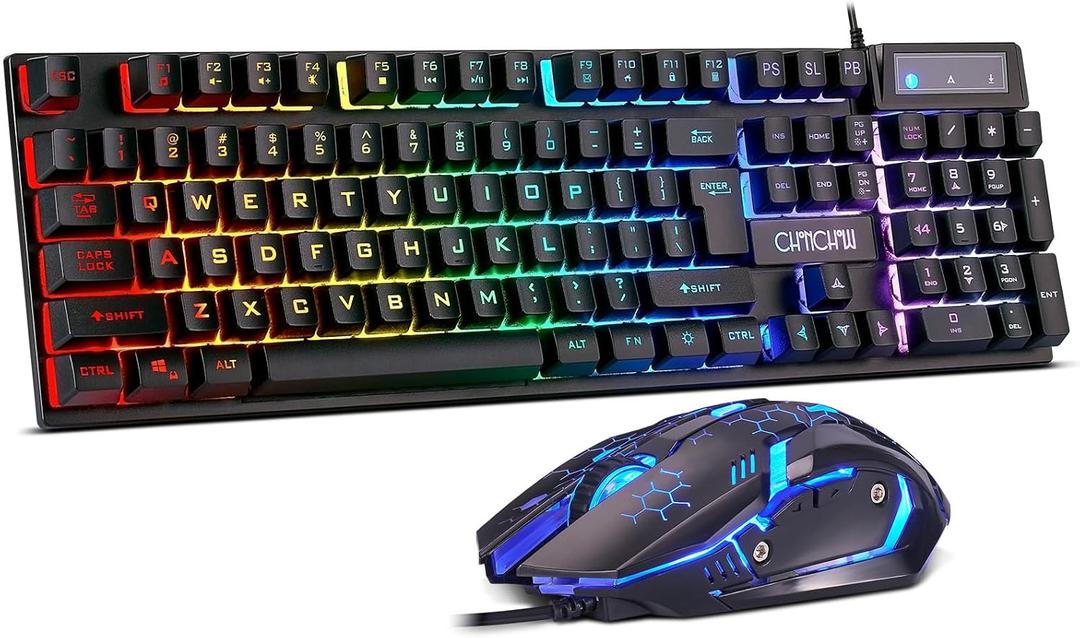CHONCHOW Gaming Keyboard and Mouse Combo, USB Wired RGB Backlit, Mechanical Feel Anti-ghosting Keyboard 3200DPI Ergonomic Mouse, LED Gaming Set for Laptop PC PS4 Xbox Mac Game Work (RGB-Black)