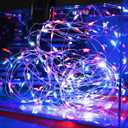 Curyidy 4th of July Decorations Lights, Red White Blue Fairy Lights 2 Pack 100LED String Lights Remote Control Patriotic Lights for Independence Memorial Day Decorations