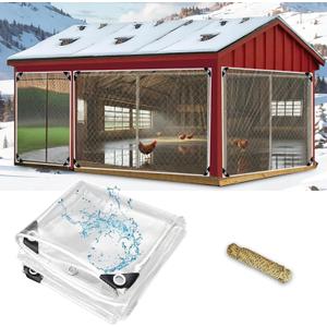 9.8 * 16.4 FT Thickened Chicken Coop Cover for Winter, Waterproof & Anti-Tear Chicken Coop Insulation with Rope, Chicken Run Sidewalls, Windproof Clear Chicken Coop Tarp for Chicken Run