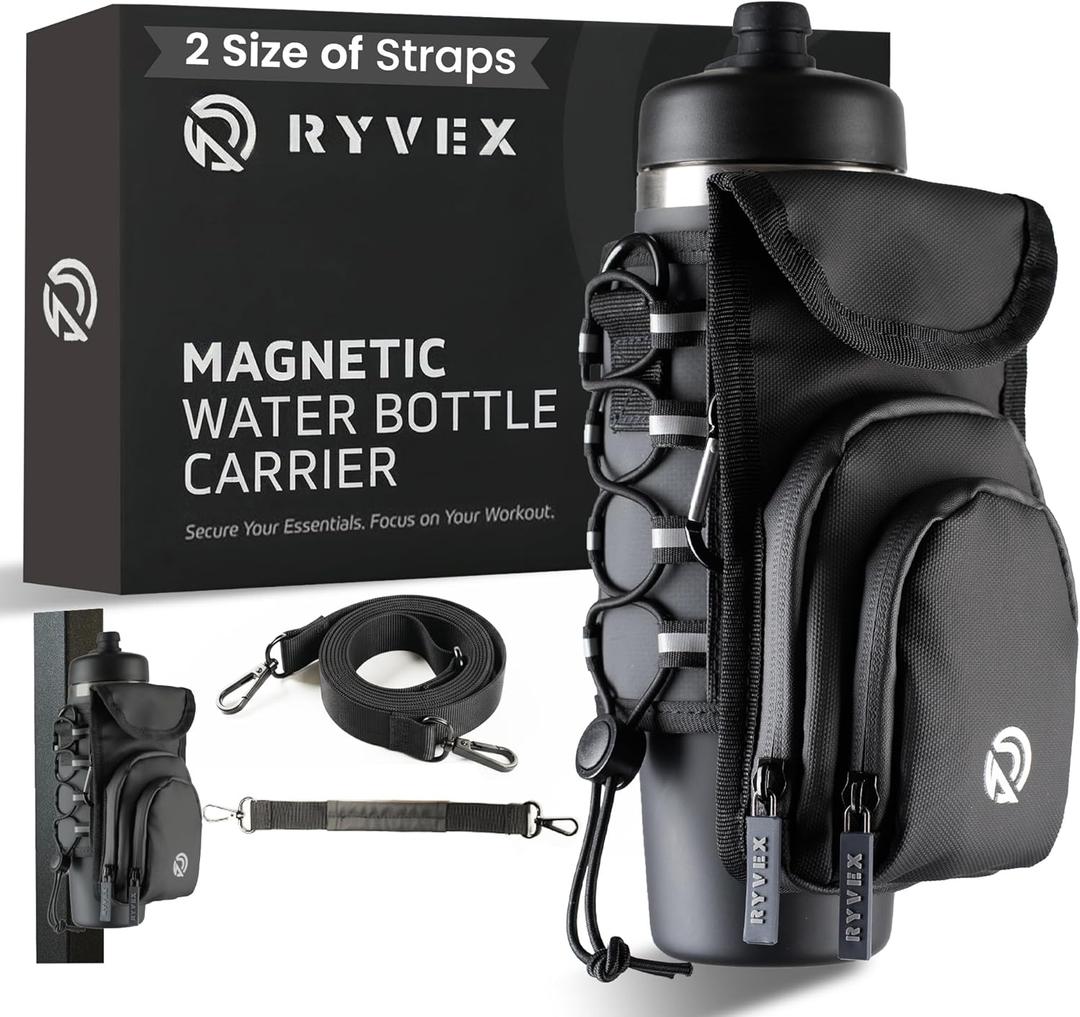 Magnetic Water Bottle Holder with Strap  Water-Resistant Neoprene Sleeve Bag for 1840 oz Bottles, Adjustable Strap & Pockets, Premium Gift for Gym, Hiking & Sports Lovers