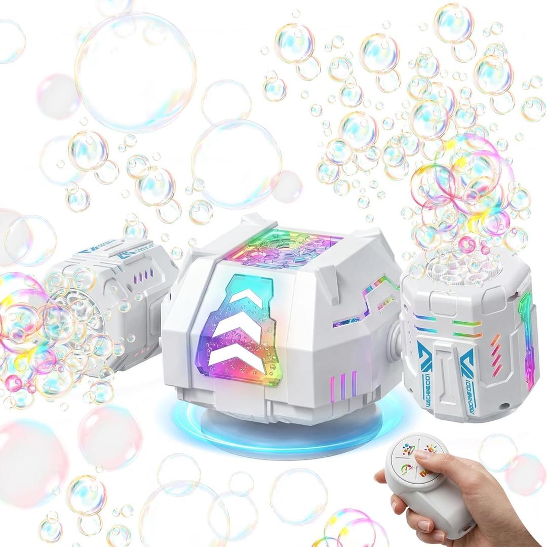 Bubble Machine, Rechargeable Dual-Nozzle Bubble Machine with Remote Control, 30000+ Bubbles Per Minute, RGB Lights, Bubble Machine for Kids, Weddings, Birthday Parties, Outdoor Activities