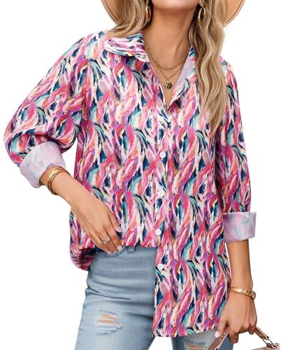 Gleeivy Womens Button Down Shirts Lantern Long Sleeve Blouses L