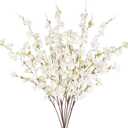8 Pcs Artificial Cherry Blossom Flowers 40" Faux Silk Cherry Blossom Stems Fake Real Touch Peach Branches for Wedding Home Garden Japanese Decor White