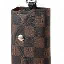 Checkerboard Wallet With Key Ring Car Keys Chain Card Holder Wallet Pouch 6 Hook Snap Closure Money Organizer Case