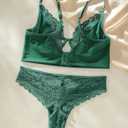 SOLY HUX Women's Lace Sheer Push Up Lingerie Underwire Bra and Panty Two Piece Underwear (Green, M)