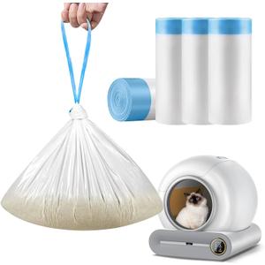 Self-Cleaning Litter Box, Drawstring Litter Box Liners, 60 Count Waste Drawer Liners Bags Replacement Compatible with Self-Cleaning Litter Box Robot Cat Litter Waste Receptacles Bags