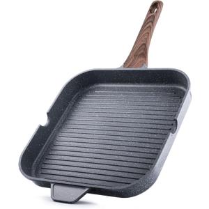 SENSARTE Nonstick Grill Pan for Stove Tops, Versatile Griddle with Pour Spouts, Square Big Cooking Surface, Durable Skillet Indoor & Outdoor Grilling. PFOA Free,12Inch (Gray Granite)
