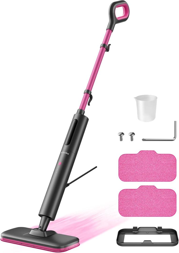 Schenley Steam Mop Cleaner Powerful - 15s Fast Heat-Up, Chemical-Free for Hardwood/Tile/Laminate & Floors/Walls, Washable Pads, 3 Modes for Carpet, Lightweight, Self-Standing, Sleek Design