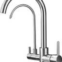 HUAHUA LALA Faucet KF001, Brushed Nickel, Kitchen, Single Hole, Ceramic Plate Valve, 2 Handles, Solid Brass, 3 in 1 Water Filter Purifier