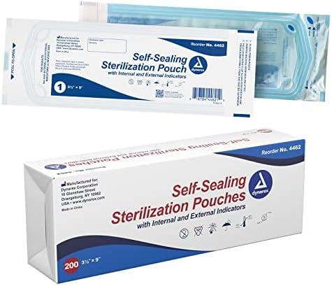 Dynarex Sterilization Pouches - Self-Sealing Autoclave Bags for Medical, Dental, Tattoo & Nail Care Tools - Blue-Tinted Transparent Cover, Dual Color Indicators - 3.5" x 9", 1 Box of 200