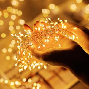 Fairy Lights,  Copper Wire Firecracker Firefly Lights Waterproof Cluster String Lights for Ceiling Bedroom Wreath Window Wedding Christmas Tree Decor, Warm White (No Remote)