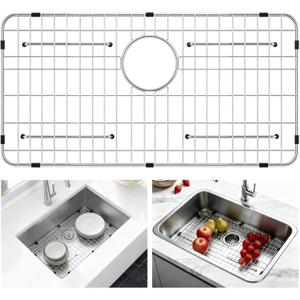 AWOKE Sink Rack for Bottom of Sink, 26" x 14" Sink Protectors for Kitchen Sink, 304 Stainless Steel Heavy Duty Metal Wire Grate for Single Bowl Farmhouse Sink Bottom,Soft Rubber Feet (Rear)