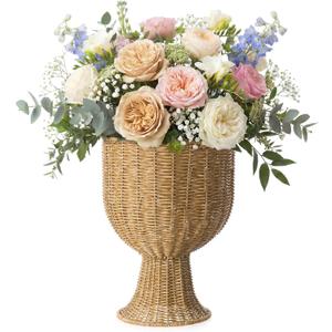 Faux Rattan Vase Wicker Vase Country Style, No Handle, 12.6" h | Wood Woven Basket Wicker Flower Pot for Dining Table Centerpieces Bedroom Corner Hallway Indoor Office Home Decor