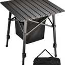 Aluminum Folding Camping Side Table with Carry Bag and Storage, Black, Medium