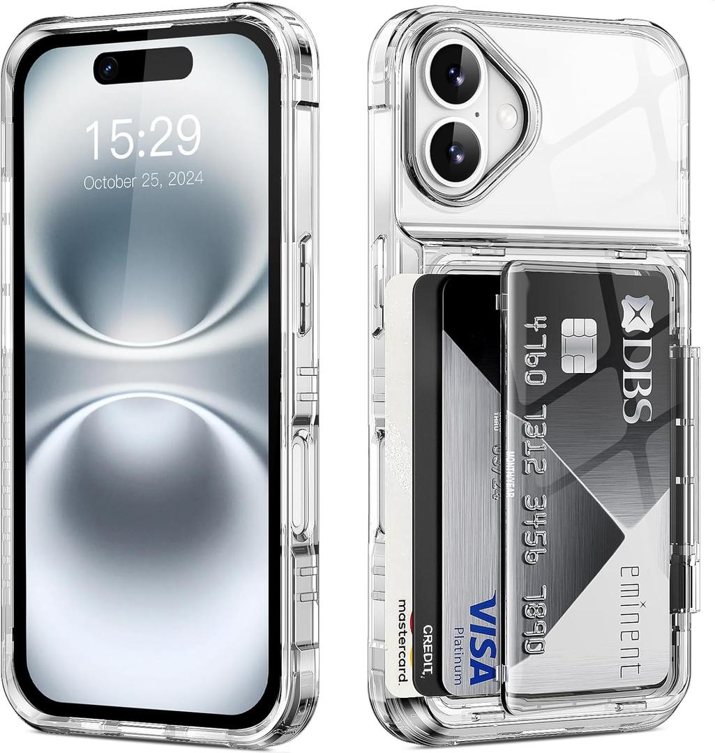 ACANDYA for iPhone 16 Plus Case Wallet Clear Protective Phone Case with Credit Card Holder Heavy Duty Protection Shockproof Anti-Scratch Anti-Yellow Cover for iPhone 16 Plus 6.7 inches Transparent
