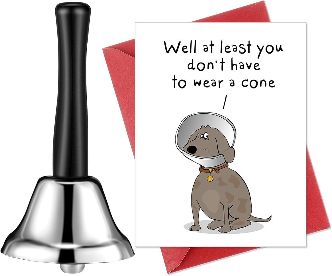 2 Pcs Funny Get Well Gifts for Women Men, After Surgery Recovery Gift Loud Hand Bell and Humor Speedy Surgery Recovery Card with Envelope for Him Her