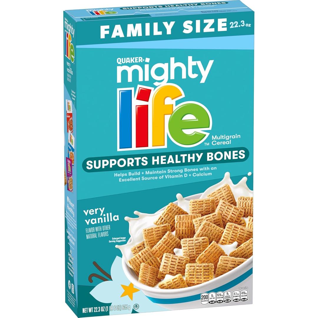 Quaker Mighty Life Multigrain Cereal, Very Vanilla, Bone Health Support, 22.3 Oz Family Size (EXP 04/07/26)