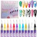 Nail Art Pens 12 Colors - 3D Quick-Dry Nail Art Markers for Kids, Girls, Drawing Painting Liner Brush for Painting, Drawing, Lines & Designs, Gifts for Women Girls