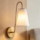 Elegant Design Minimalist Sconce with Linen Shade - Damp Rated in Brass or Plated Steel, Bedroom Wall Light Sconces, Modern Bathroom Sconces, 6" W x 9" D x 16.5" H (Brass)