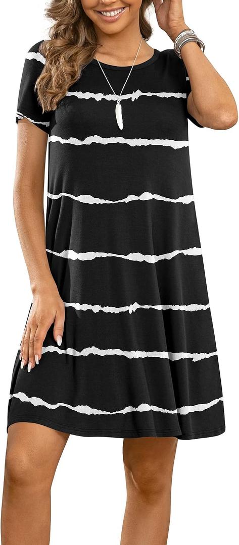 Women's Summer Casual Tshirt Dresses Short Sleeve Cover ups Beach Loose Dress (Black)