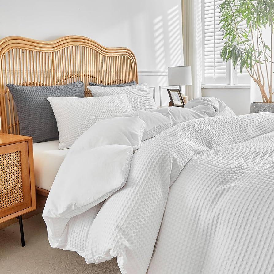 Bedding Waffle Pillowcase and Duvet Cover 120x180 In White