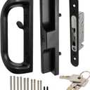 Patio Sliding Door Handle Set with Mortise Lock and Key Cylinder, Sliding Door Latch Lock Replacement for 3-15/16 Screw Hole Spacing, Door Thickness from 1 to 1.75 in