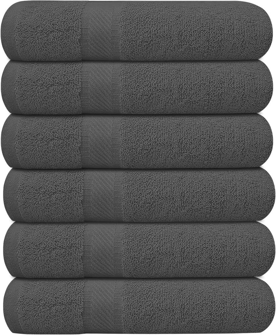 KAHAF COLLECTION 6 Pack Bath Towels Set (27 x 54 Inches) 100% Ring Spun Cotton, Lightweight, Quick Dry, Highly Absorbent Towels (Grey, (27x54) Inches)