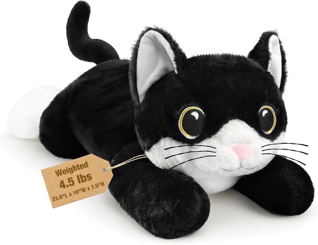 23.6" & 4.5 lbs Black Cat Weighted Stuffed Animal, Cuddly & Soft Kids' Plush Toy Pillows for Companion, Large Plushies with Removable Ceramsite Bag, Gifts for Adults, Kids, Boys and Girl
