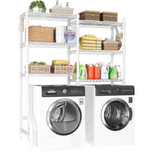 ULIFHOME U15 Over Washer and Dryer Storage Shelves, Laundry Above Washer Dryer Storage Rack Space Saver, 6-Tier Wire Shelf with 4 Hooks for Organization, 63.4"W x 17.3"D x 76.4"H, Holds 568lbs, White