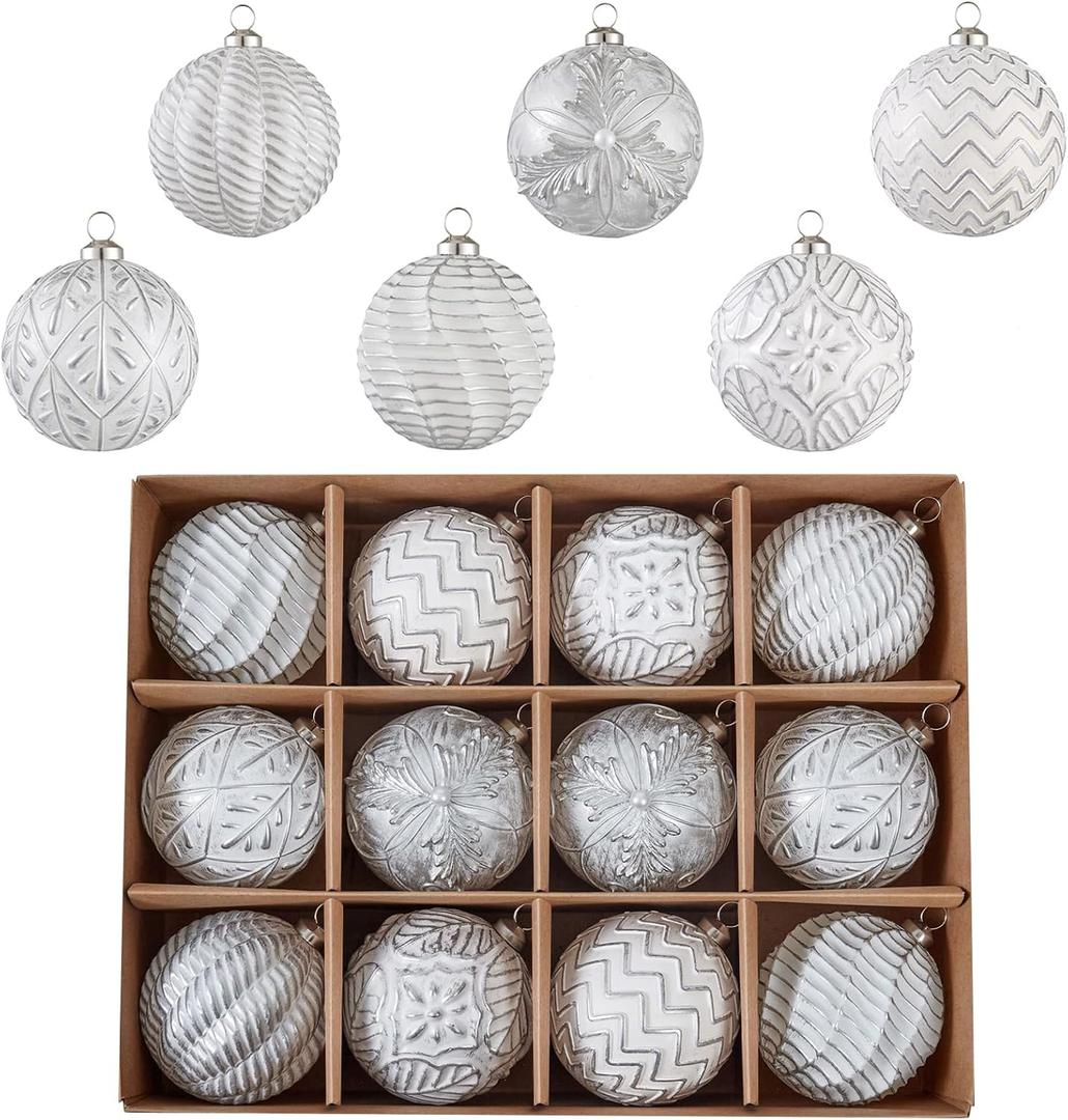 Vintage Christmas Ornaments Ball Set, 12 PCS Shatterproof Antique Traditional Christmas Tree Ornaments for Indoor Xmas Holiday Home Decor (Silver)