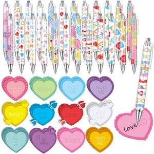 Harloon 48 Pcs Heart Pens with Heart Sticky Notes Ballpoint Pen Retractable Sticky Notes Valentine Prizes Rewards Mothers Day Gifts for Party Favors(Trend)