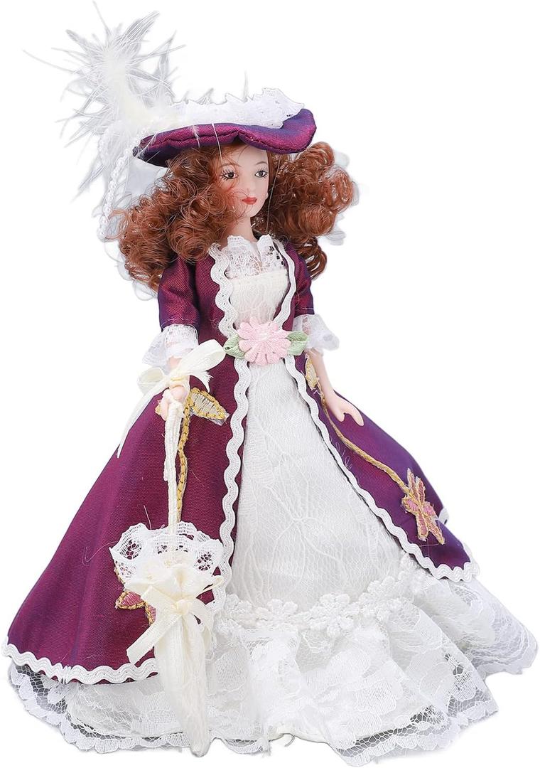 Miniature Woman Ceramic Doll, Victorian Miniature Porcelain People Exquisite for Doll House