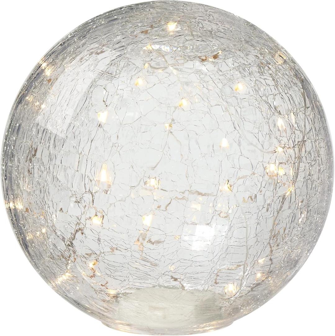 Torre & Tagus 8" Crackle Glass Ball LED Light Sphere (Battery Operated) - Portable Fairy Light Globe Decor in Living Room or Illuminated Spheres Ball Lights for Bedroom as Night Light