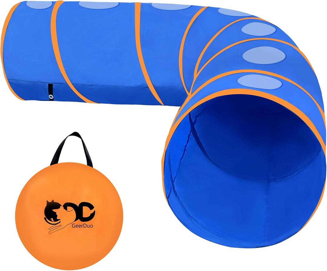 10FT Dog Agility Tunnel - Tear-Resistant Oxford Cloth Training Tunnel for All Breeds, Indoor/Outdoor Use with 4 Stakes & Carry Bag(Blue+Orange