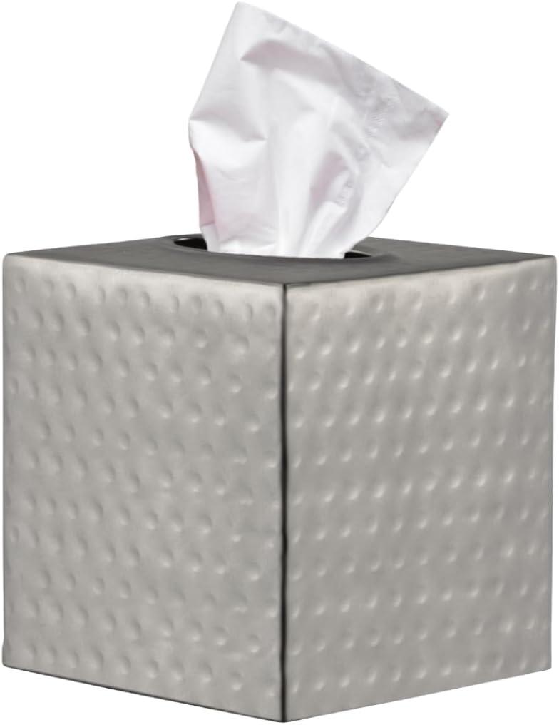 Monarch Abode Hand Hammered Tissue Box Cover Square, Pewter Tissue Holder for Bathroom, Square Metal Dresser Accessories for Home, Decorative Tissue Box Holder, Pewter Handcrafted Tissue Cover