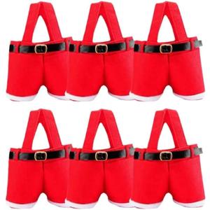 XINZHIDA 6PCS Christmas Gift Bags Candy Bags Santa Pants Style Lovely Treat Bags with Handle for Xmas Wedding New Year Holiday Decor