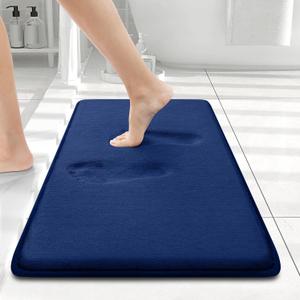 Smiry Memory Foam Bath Mat 24x16, Extra Soft and Absorbent Bathroom Mats, Non Slip Washable Carpet for Floor, Shower and Tub, Navy Blue