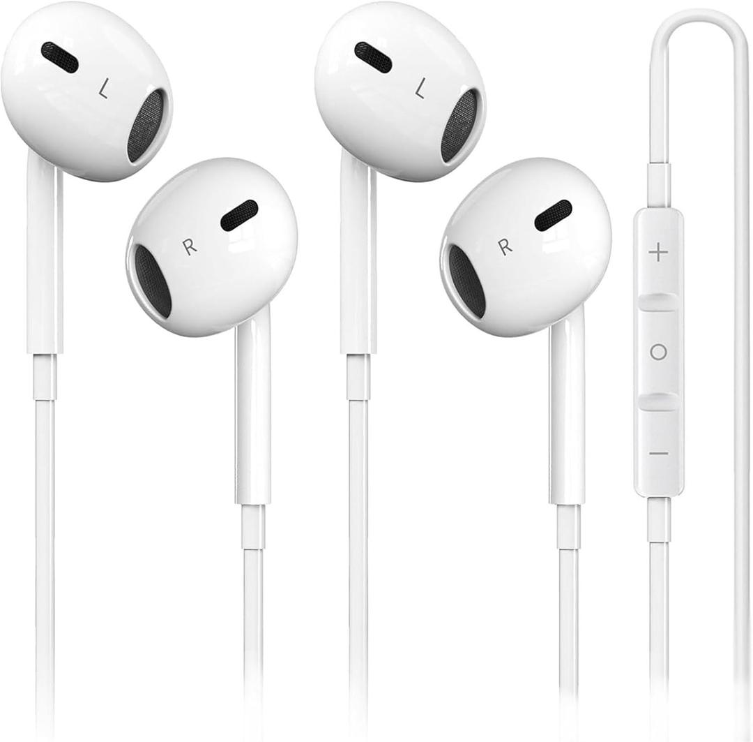 2-Pack MFi Certified Wired Earbuds for iPhone, Built-in Mic & Volume Control, Noise Reduction, Compatible with iPhone 14/13/12/11/X/8/7/SE/Pro/Max/Plus, All iOS Systems (White)