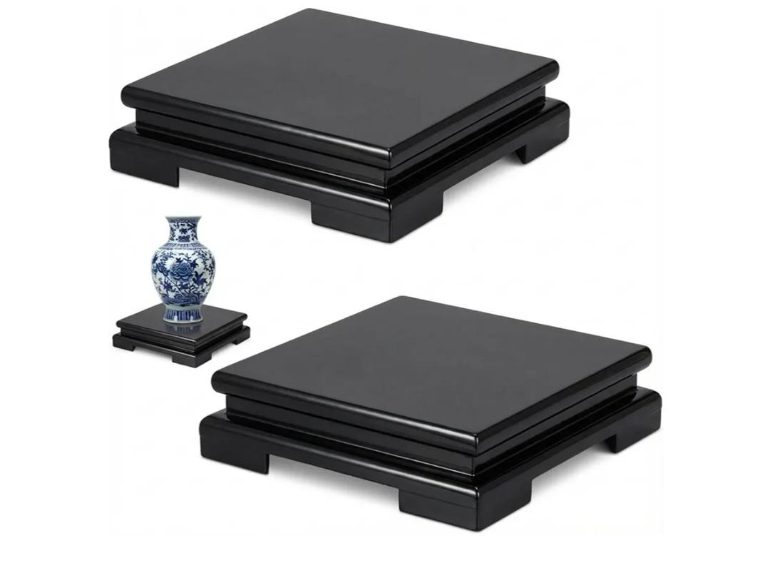 Chunful 2 Pcs Square Wooden Display Stand 6.7 x 6.7 x 2 Inch Wood Vase Display Base Black Pedestal Stand Square Vase Riser for Vases Teapot Trophy Collectibles Aquarium Lamp Home Decoration