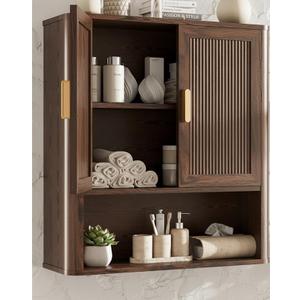 Bathroom Storage Cabinet, Medicine Cabinet with Adjustable Wood Shelf & Doors, Over The Toilet Storage Cabinet for Laundry Room & Kitchen & Living Room (Walnut)