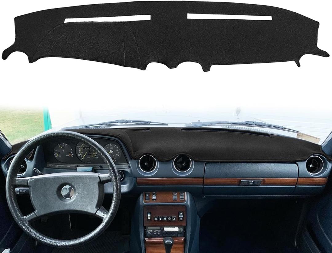 Dash Cover Mat Custom Fit for Mercedes Benz 300D 300CD 300TD 230 240D 280E 280CE W123, Dashboard Cover Pad Carpet Protector (Black) F143