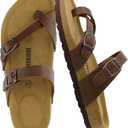 CUSHIONAIRE Luna Sandals for Women, Cork Footbed Womens Sandals for Summer Comfort with Adjustable Straps, Size 7.5