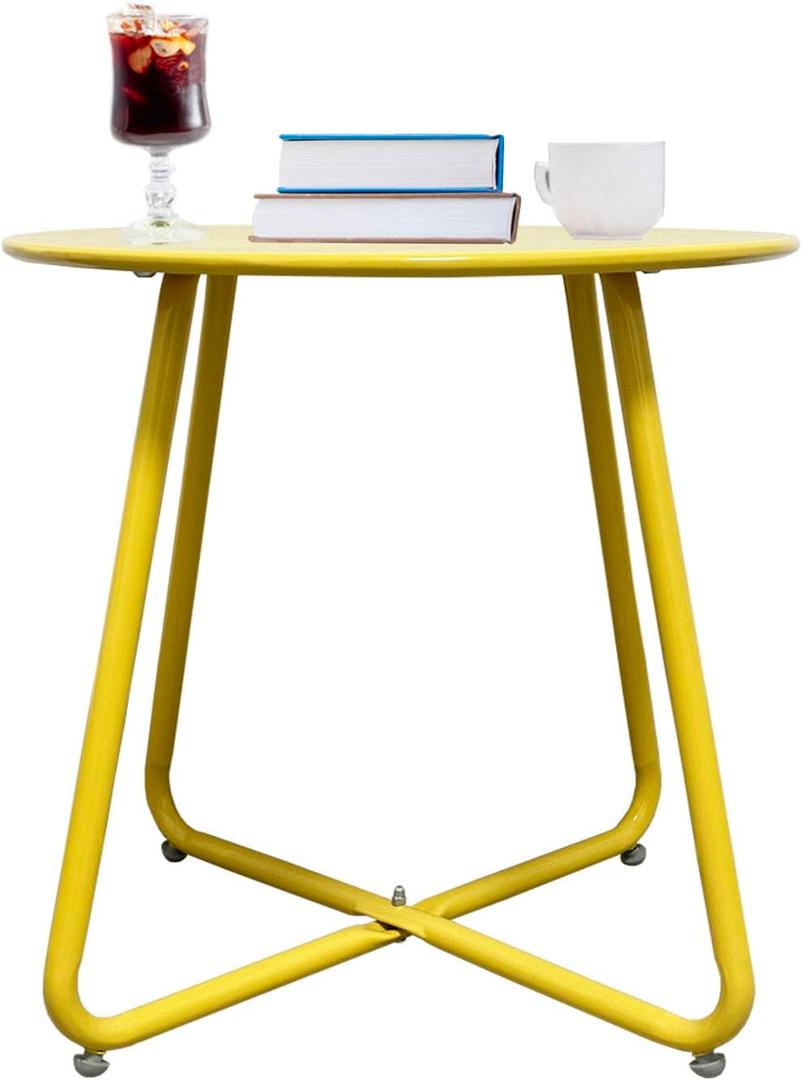 Metal Edge Table, Garden Balcony Terrace Edge Table, Outdoor Circular Metal Edge Table, Indoor Circular Table (Yellow)