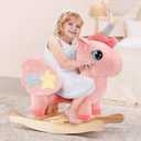 FUNLIO Unicorn Baby Rocking Horse, Pink Fairy Unicorn Rocking Horse for Toddlers 6 Months to 3 Years, Stuffed Ride-on Animal Rocker, Easy to Assemble, CPC & CE Certified