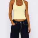 ForeFair Women Sexy Halter Neck Backless Going Out Tops Open Back Sleeveless Slim Fit Y2k Summer Tops (Yellow, L)