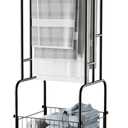 Towel Racks for Bathroom, 42" H 3-Tier Durable Black Reinforced Alloy Stand with Wheels and Basket, Free Standing Towel Rack, Multi-Use Blanket Rack for Indoor/Outdoor Bathroom Display